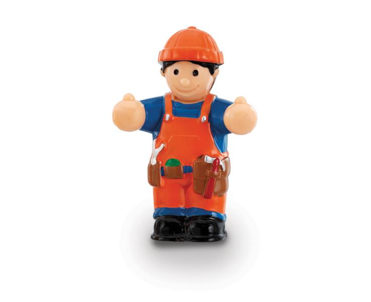 construction worker figurine on white background