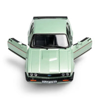 light green model car with open doors 