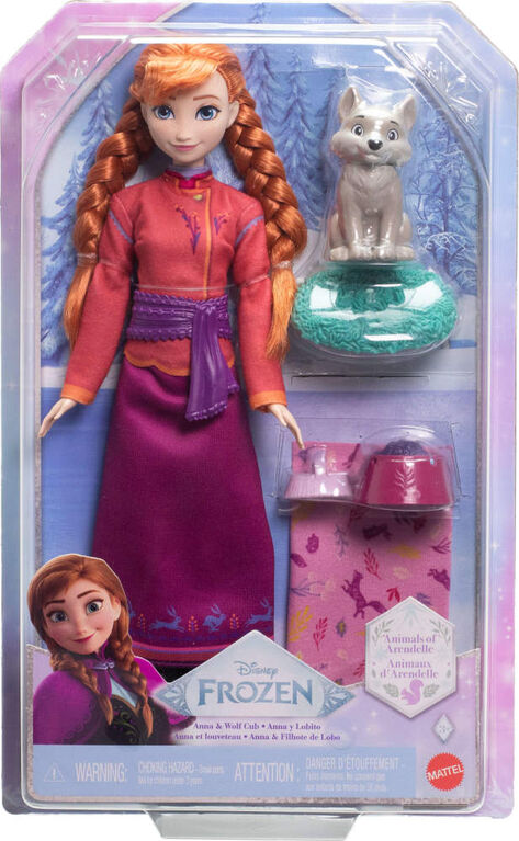 doll with red hair and wolf cub mini figure with accessories in packaging 