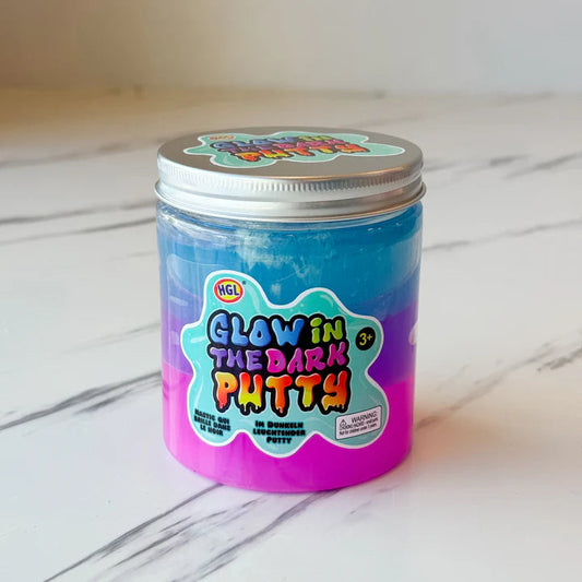 blue, purple and pink glow in the dark putty