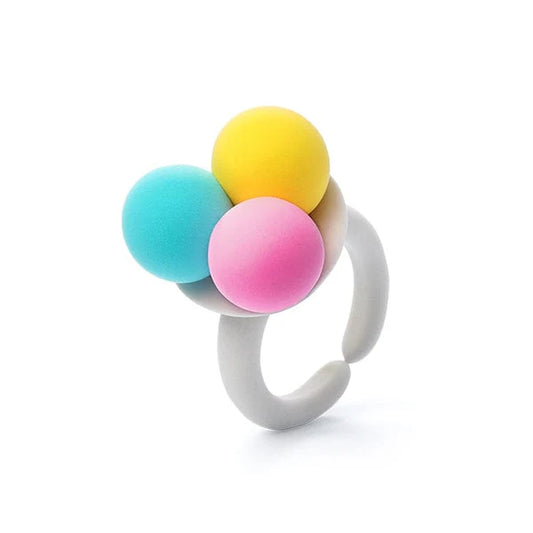 grey blue pink and yellow homemade clay ring 