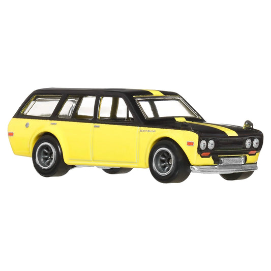 yellow and black model car on white background 