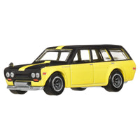 yellow and black model car on white background 