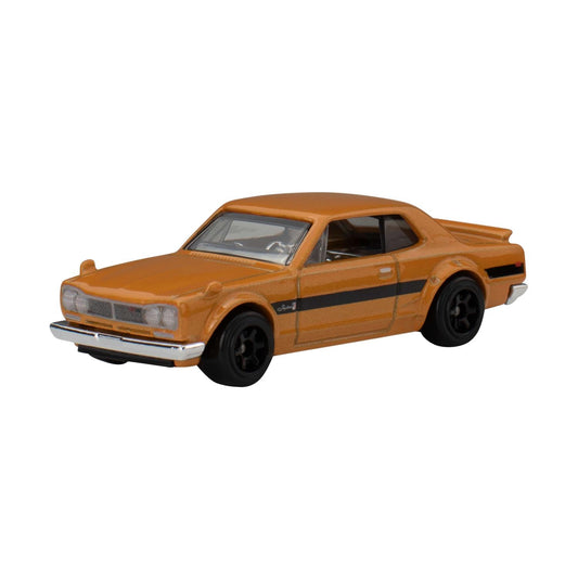 orange vintage nissan skyline model on white background