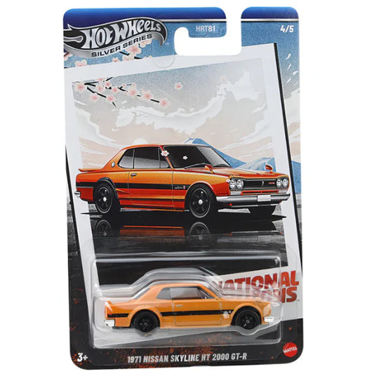 orange nissan skyline vintage model in blister packaging on white background