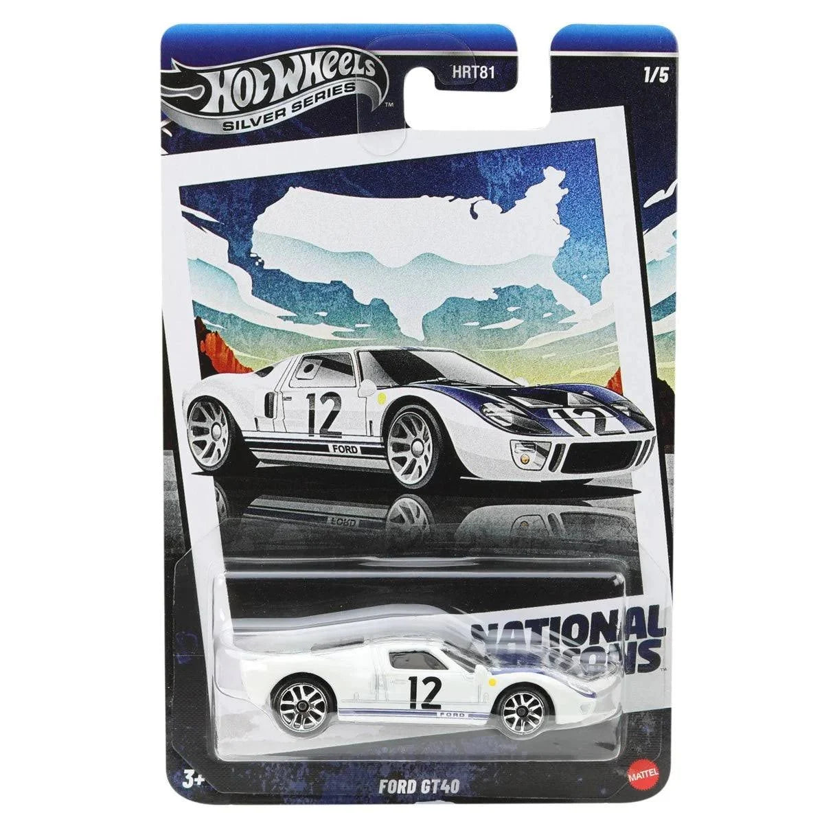 Vintage Ford GT40 model in blister packaging on white background 