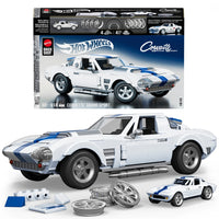 blue and white model car building set 