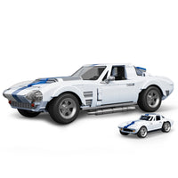 blue and white model car building set 