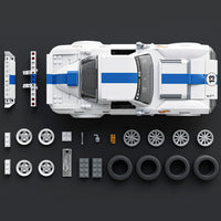 blue and white model car building set 