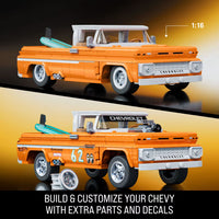 orange model pick up truck building set 