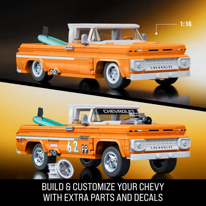 orange model pick up truck building set 