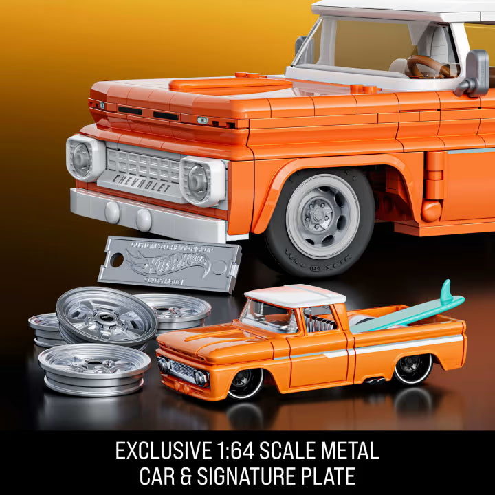orange model pick up truck building set 