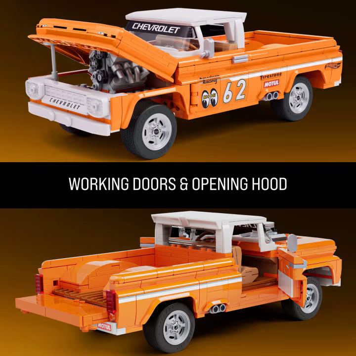 orange model pick up truck building set 