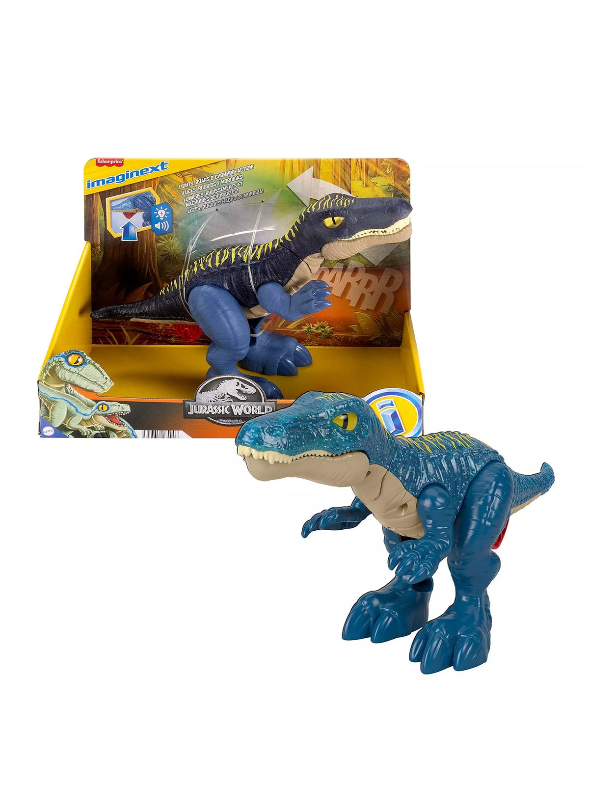 blue dinosaur and packaging