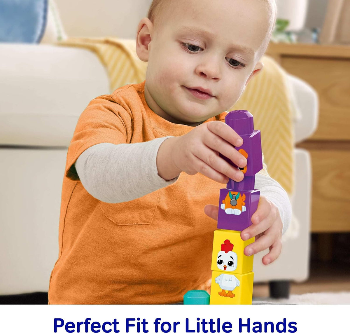 child playing with animal match blocks 