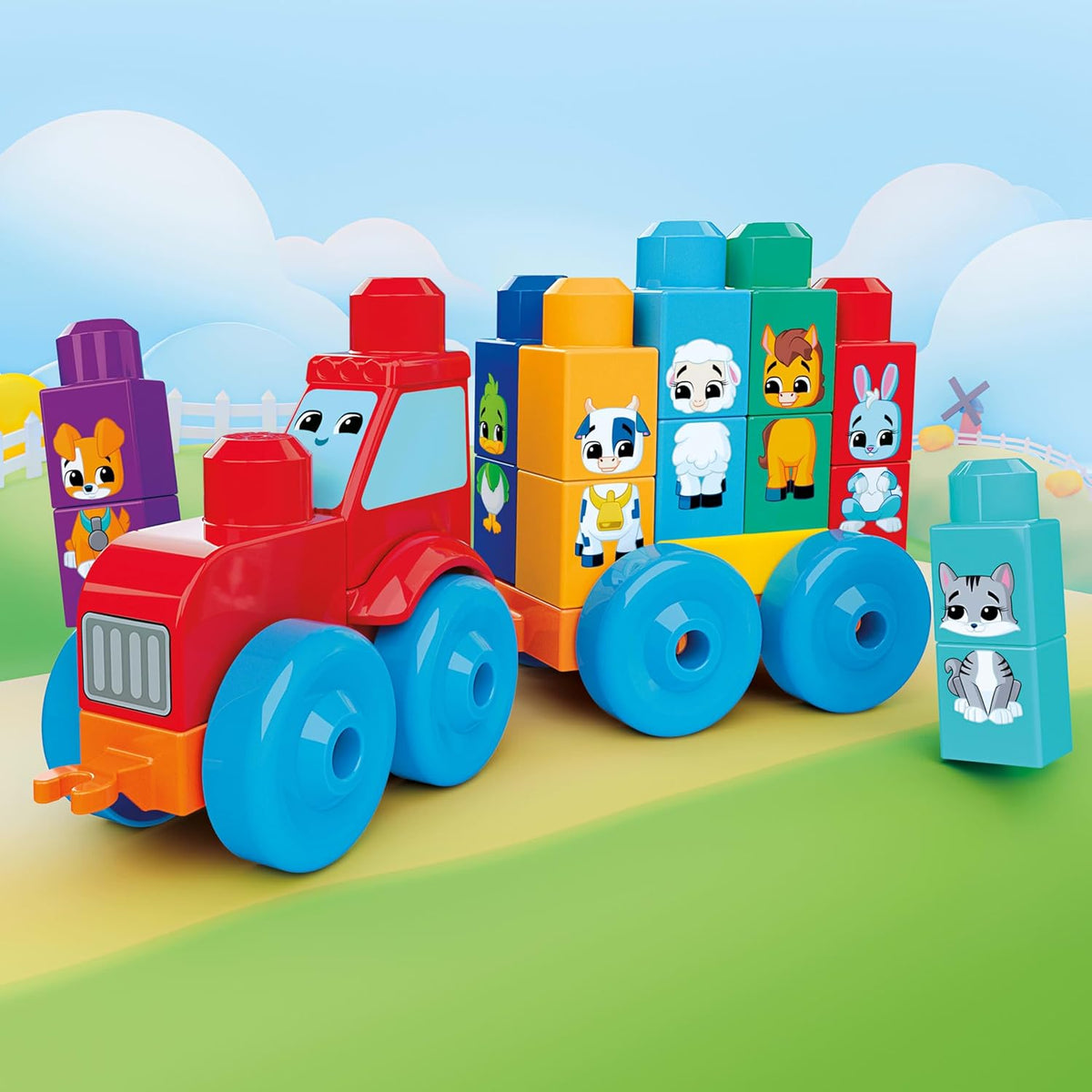 tractor and animal match blocks 