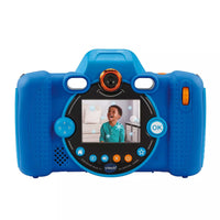 dark blue kids camera on white background 