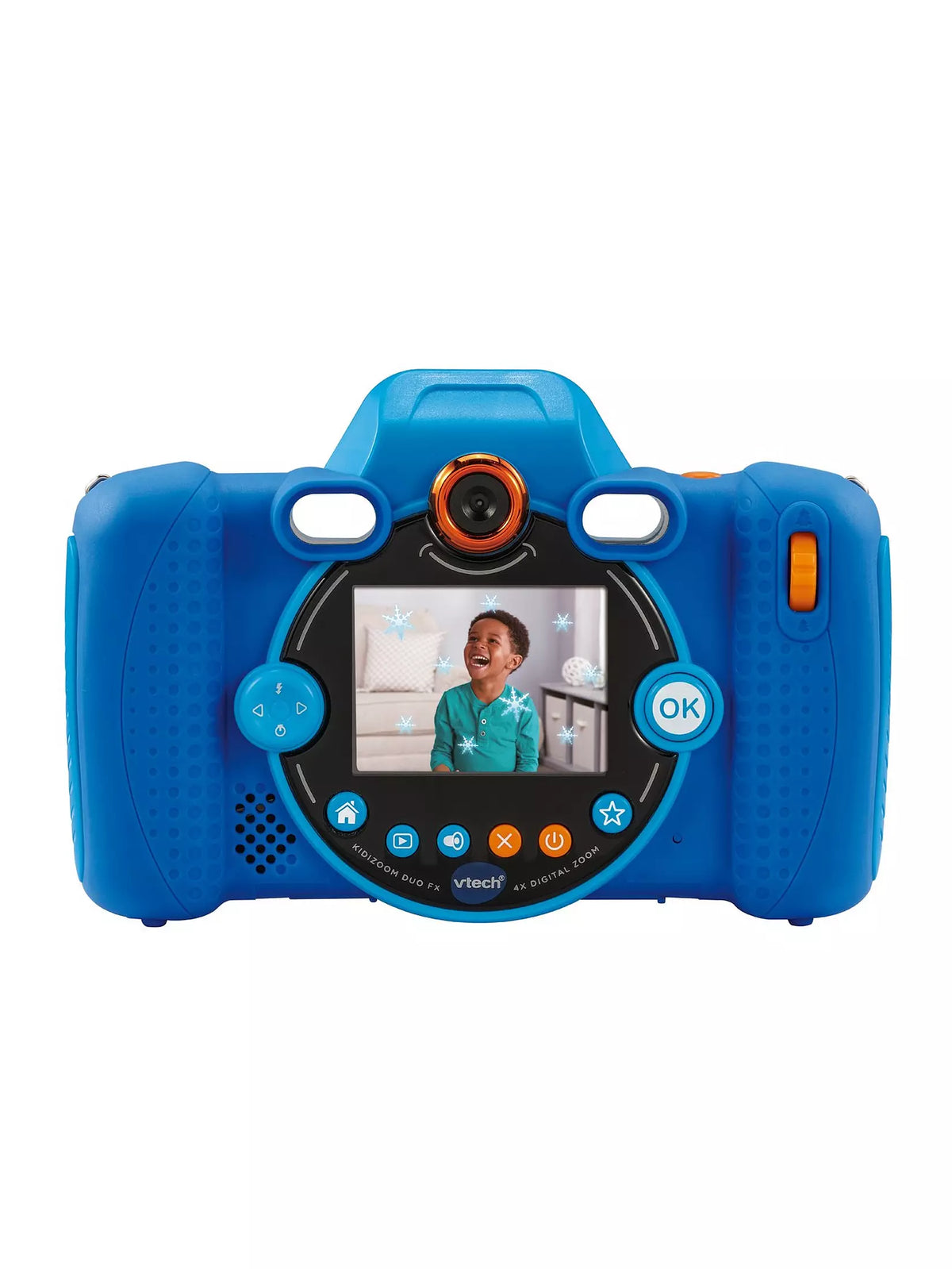 dark blue kids camera on white background 