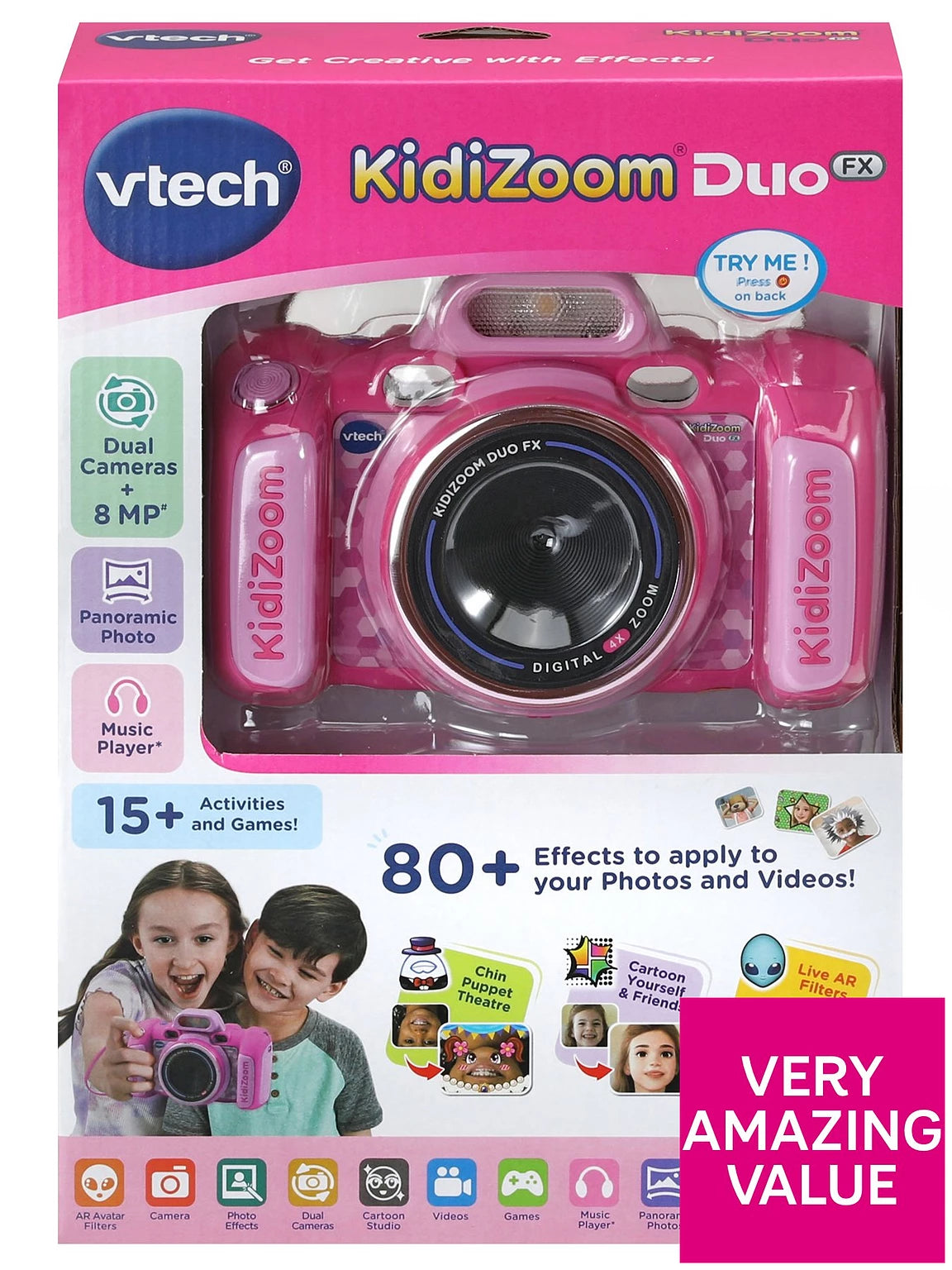 bright pink kids camera packaging 