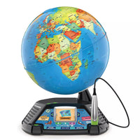 Electronic globe with stylus on white background 