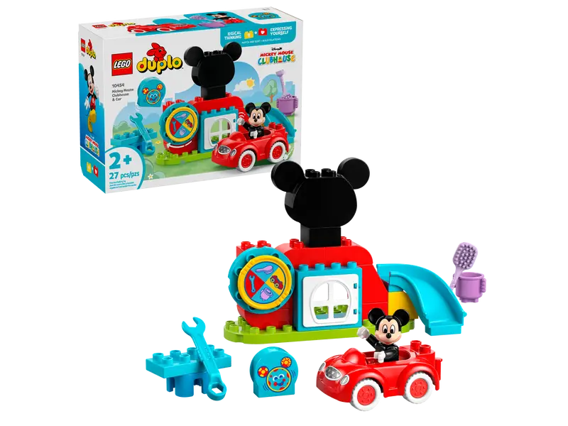 Mickey Mouse figure with a buildable toy car and fun accessories.