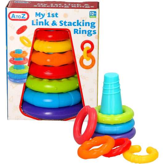 link and stack toy pictured with packaging 