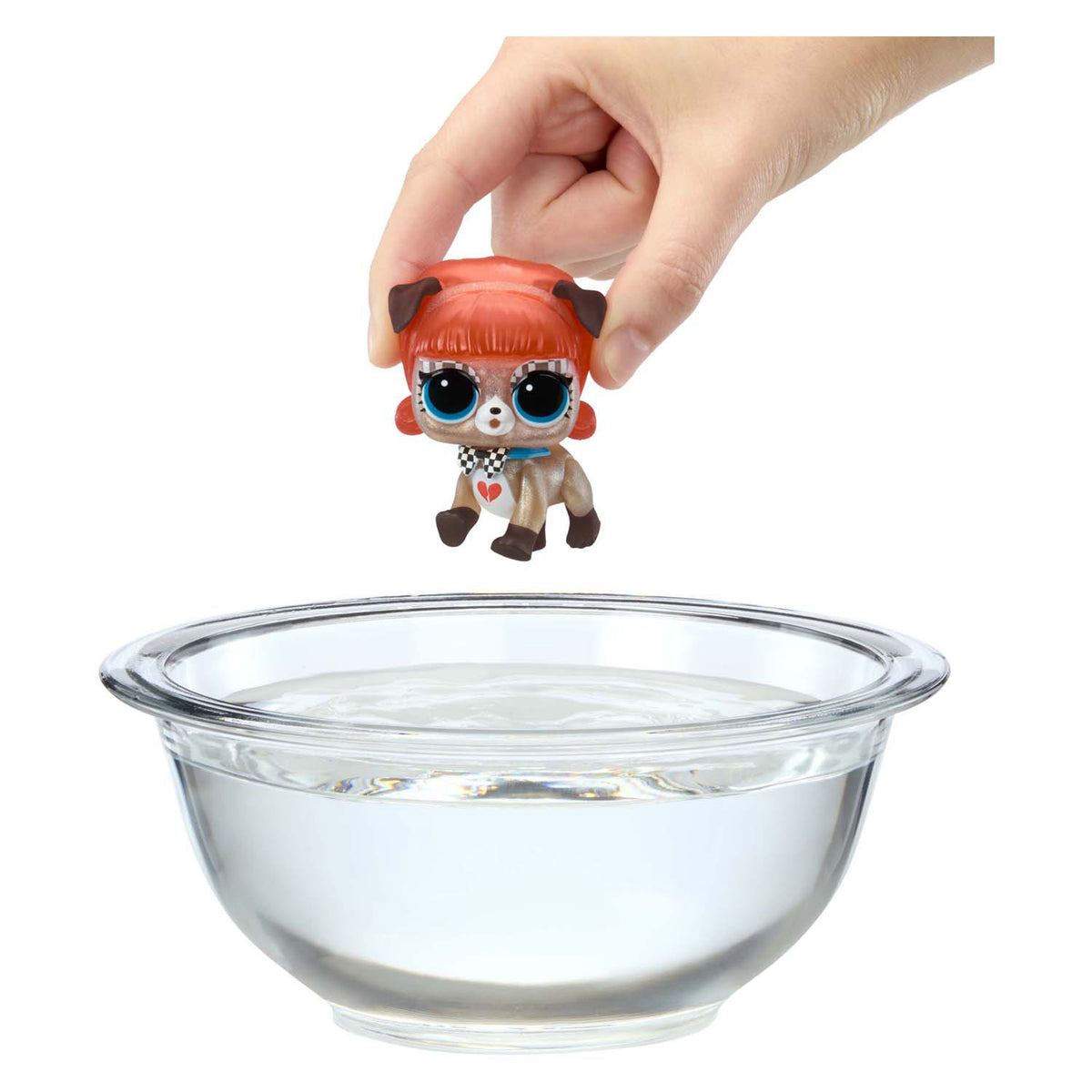 colour changing pet doll being dipped into water 