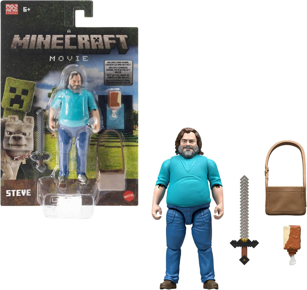 minecraft steve figure, accessories and packaging 