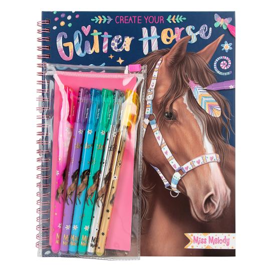 glitter horse colouring book with glitter pens in packaging 