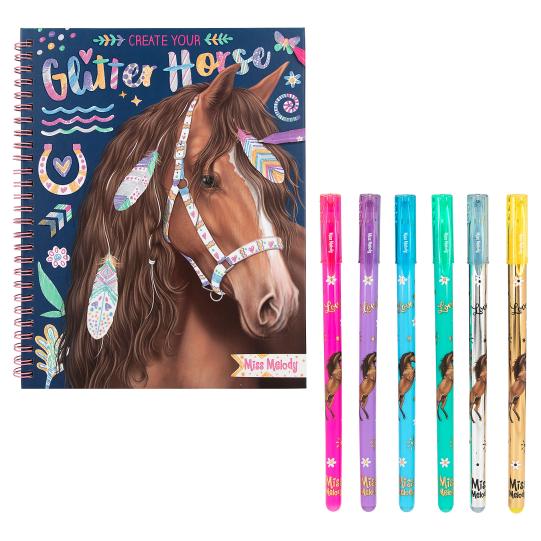 glitter horse colouring book and glitter pens 