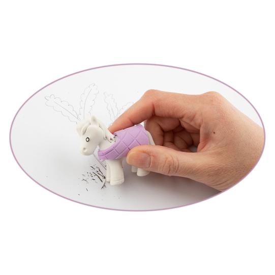 unicorn eraser being used 