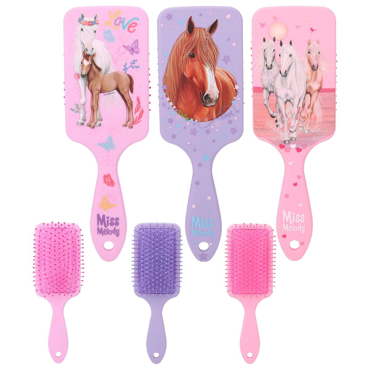 front and back of assorted hair brush colours 