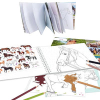 horse colouring book with pencils scattered