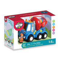 colourful toy cement mixer in its packaging on a white background