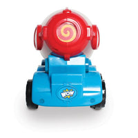back view of a toy cement mixer on a white background