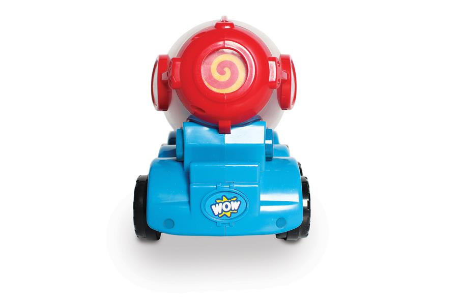 back view of a toy cement mixer on a white background