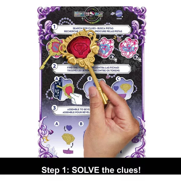 hand solving clues to find wolf girl doll