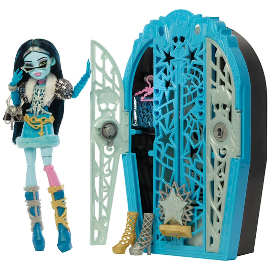 blue fashion doll with matching wardrobe 