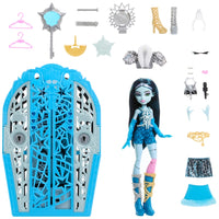 blue fashion doll with lots of accessories and wardrobe 