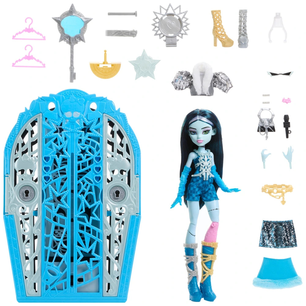 blue fashion doll with lots of accessories and wardrobe 