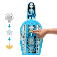 hand showing the functions of blue wardrobe 