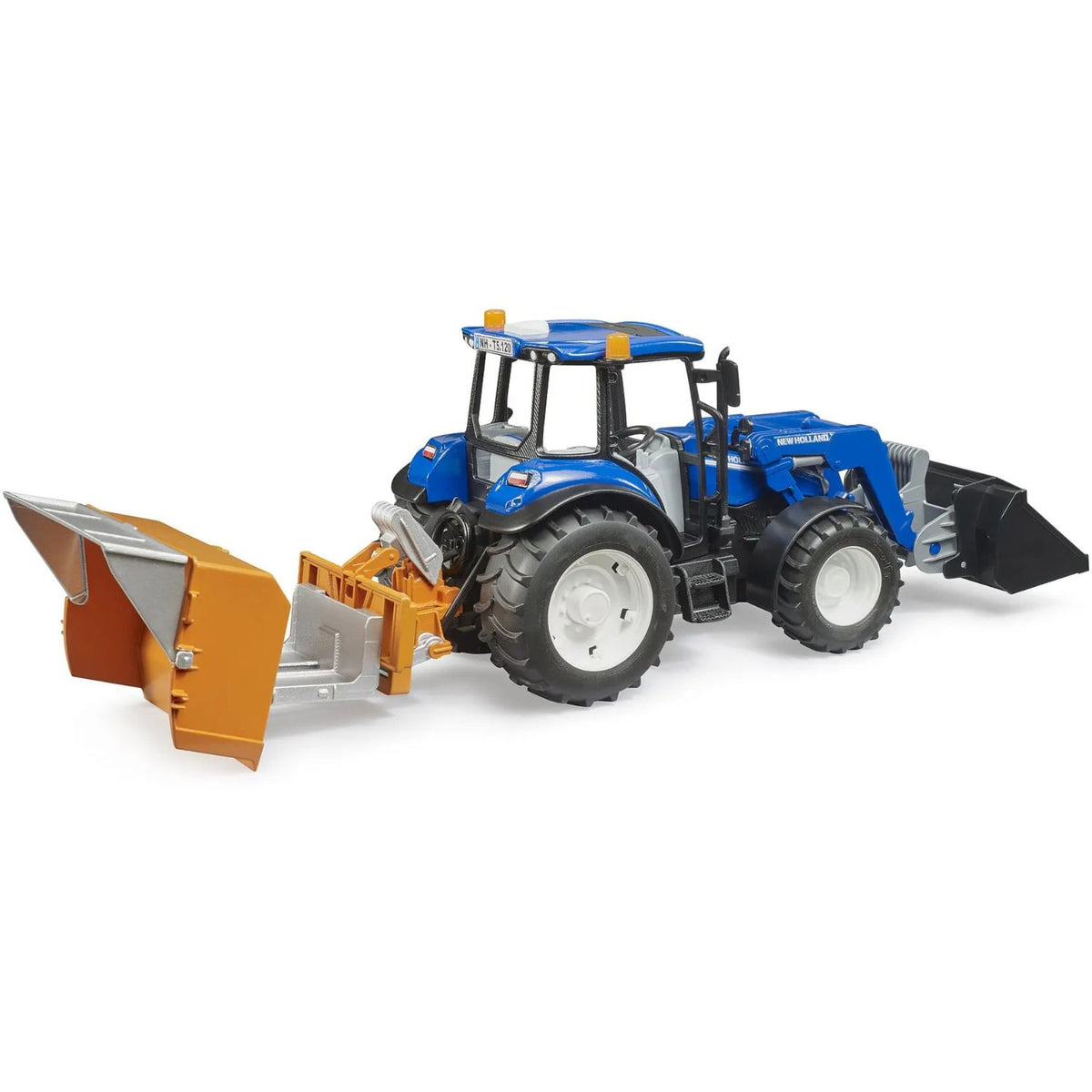 blue tractor with loader on back 