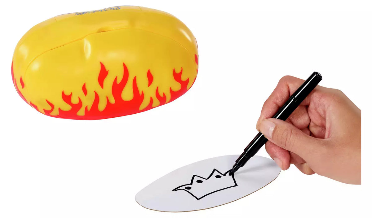 hand drawing on whiteboard sheet with hot potato toy in background 