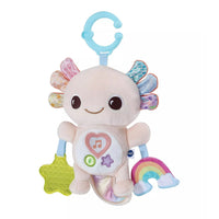 colourful plush toy on white background