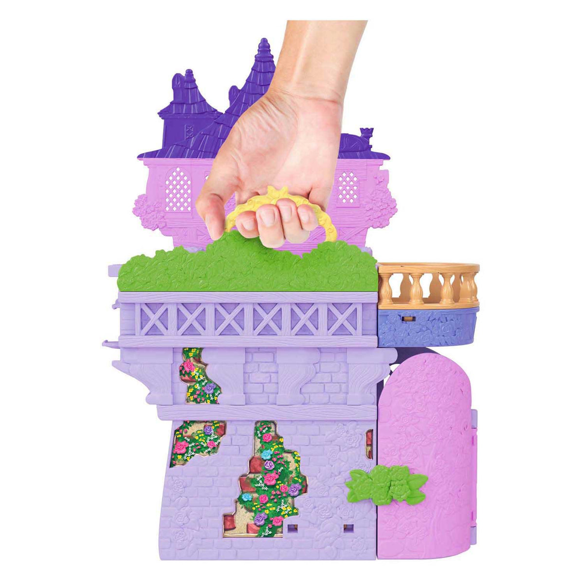 hand carrying Rapunzel castle playset 