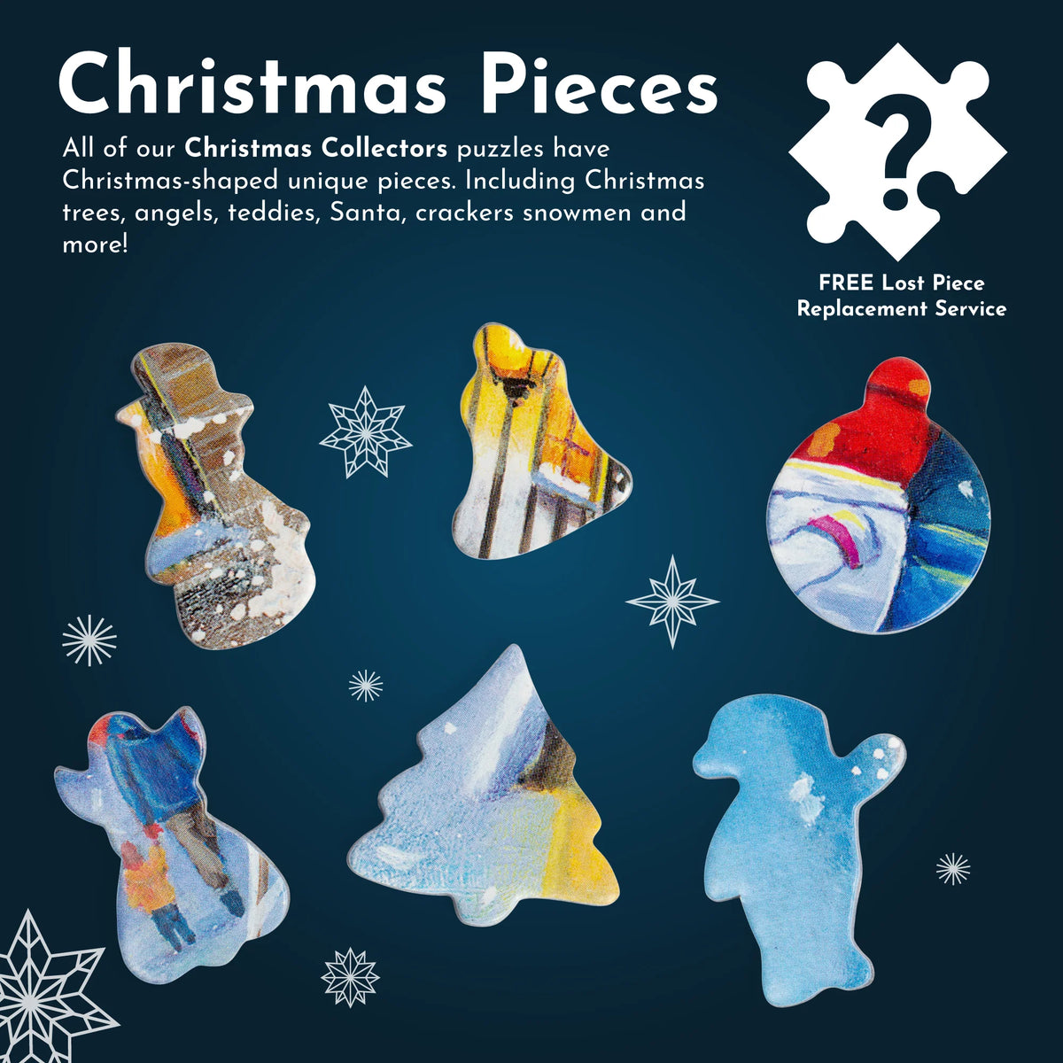 dark blue background with uniquely shaped jigsaw pieces 