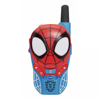 blue spiderman walkie talkie on white background 
