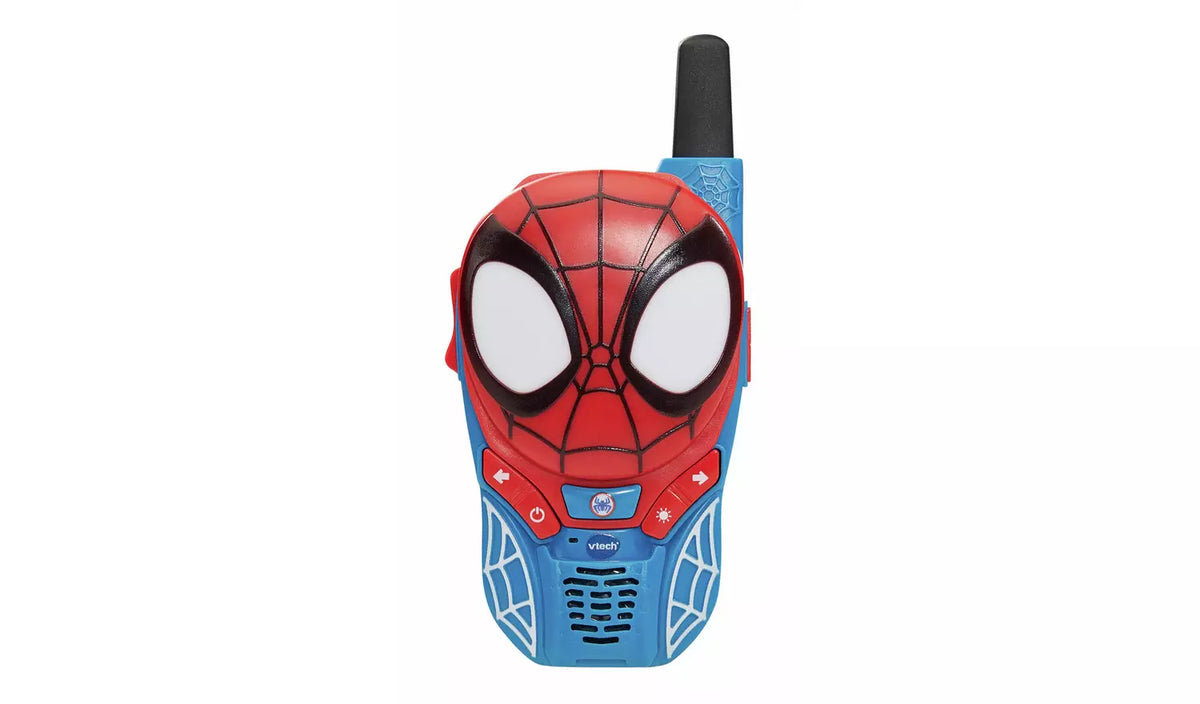 blue spiderman walkie talkie on white background 