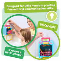 snapshots of hand playing with bath dishwasher 