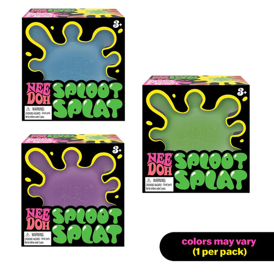 green, blue and purple sploot spplat needoh in packaging 
